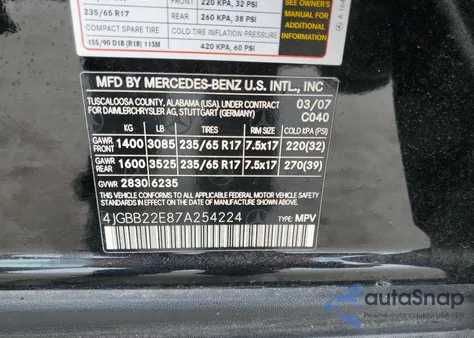 2007 Mercedes-Benz Ml 320 Cdi 4Matic z USA, uszkodzony, nr VIN 4JGBB22E87A254224